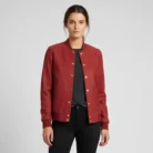 Women's Rib Knit Style Leather Maroon Bomber Jacket front