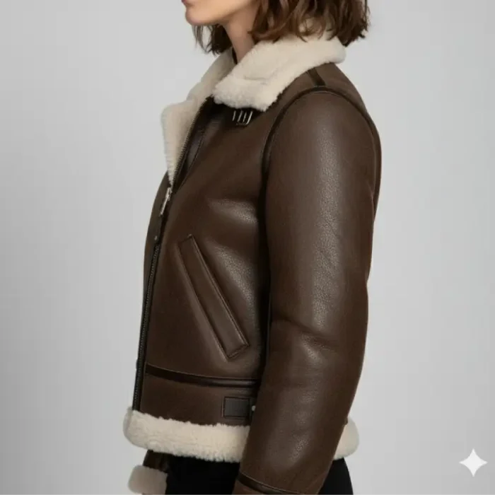 Women’s Shearling Brown Jacket side Women’s Shearling Brown Jacket side
