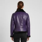 Women's Shearling Jacket Purple Vintage Style Lined with Fur back