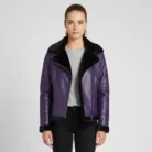 Women's Purple Shearling Leather Bomber Jacket front