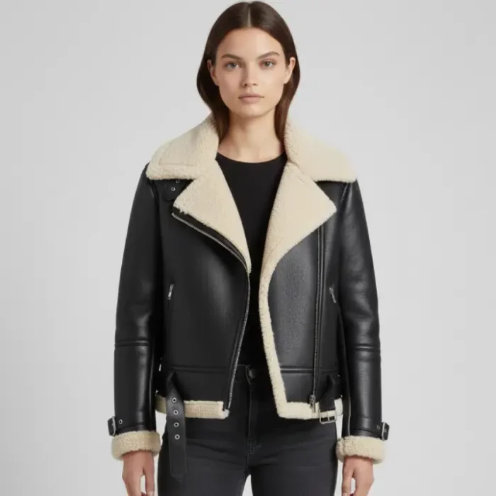 Women’s Sheepskin Aviator Leather Jacket front