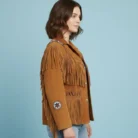 Women's Western Wear Suede Leather Jacket Coat Fringe, Traditional Vintage Style Beaded Leather Jacket, Women Tassel Jacket side