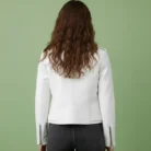 Women's White Leather Motorcycle Jacket w/Side Lace back