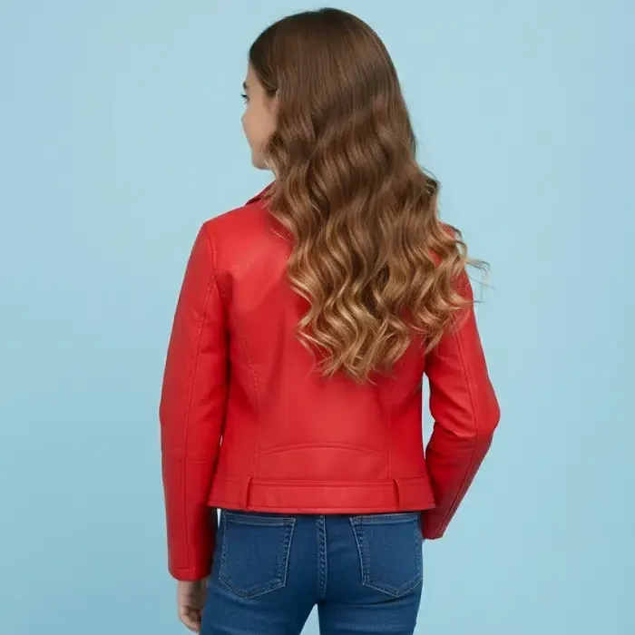 Youmylove Kids Girls Spring Pu Leather Jacket Motorcycle Coat For Boys Leather Jacket back