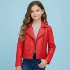 Youmylove Kids Girls Spring Pu Leather Jacket Motorcycle Coat For Boys Leather Jacket front