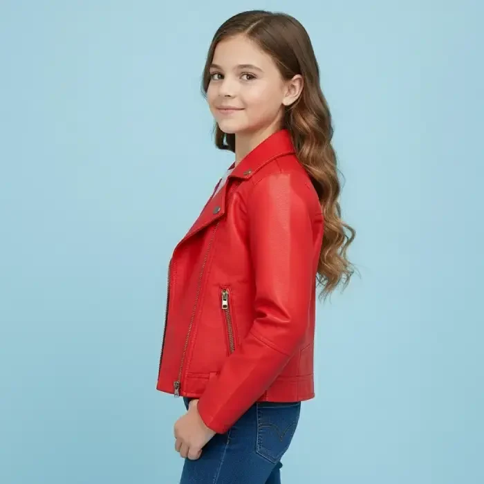 Youmylove Kids Girls Spring Pu Leather Jacket Motorcycle Coat For Boys Leather Jacket side