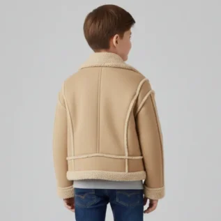 Zara kids' Soft faux shearling cropped aviator jacket back