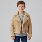 Zara kids' Soft faux shearling cropped aviator jacket front