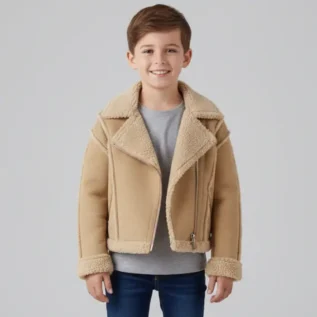 Zara kids' Soft faux shearling cropped aviator jacket front