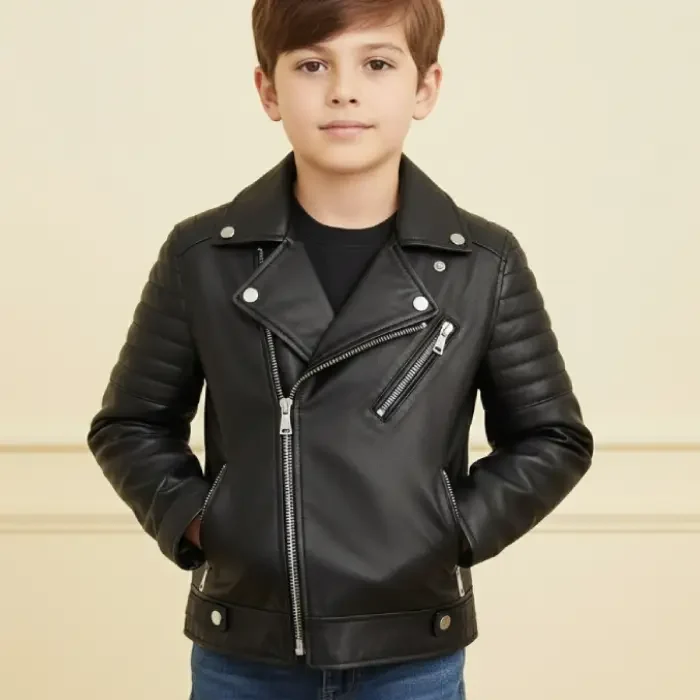 childrens leather biker jackets front