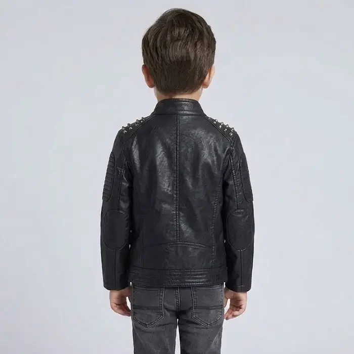 Kids Black Studded Motorcycle Biker Leather Jacket