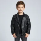 Kids Black Studded Motorcycle Biker Leather Jacket