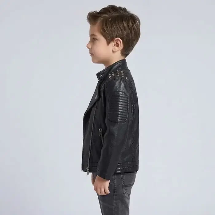 Kids Black Studded Motorcycle Biker Leather Jacket