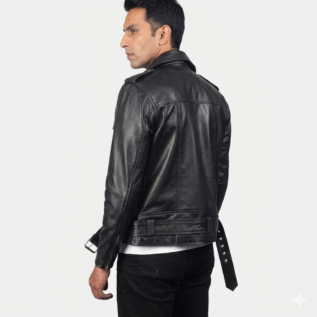 Men's Black Biker Leather Jacket back