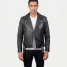 Men's Black Biker Leather Jacket front