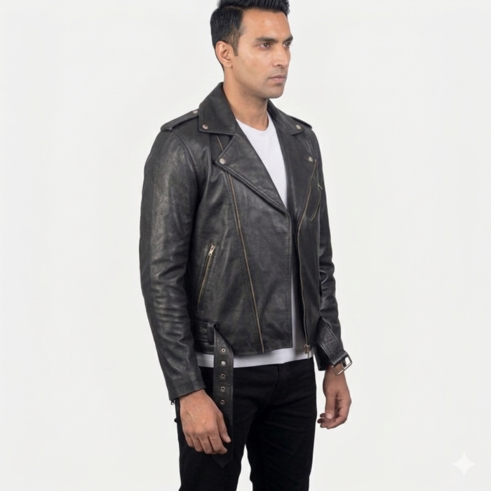 Allaric Alley Black Leather Biker Jacket side Allaric Alley Black Leather Biker Jacket side