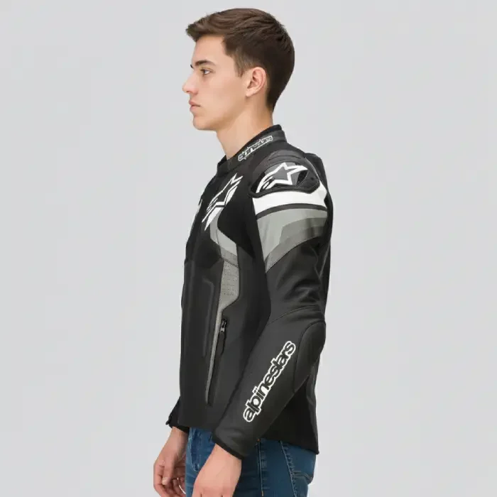 Alpinestars Ignition 2 Black Leather Motorbike Jacket Different Style By TriCore black side (1) side Men's Black Motorcycle Riding Jacket side