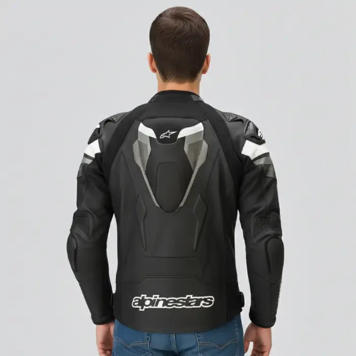 Alpinestars Ignition 2 Black Leather Motorbike Jacket Different Style By TriCore black side (3) back Men's Black Motorcycle Riding Jacket back