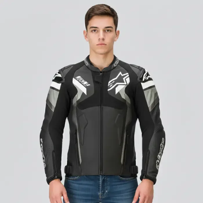 Alpinestars Ignition 2 Black Leather Motorbike Jacket Different Style By TriCore black side front (2) Men's Black Motorcycle Riding Jacket front