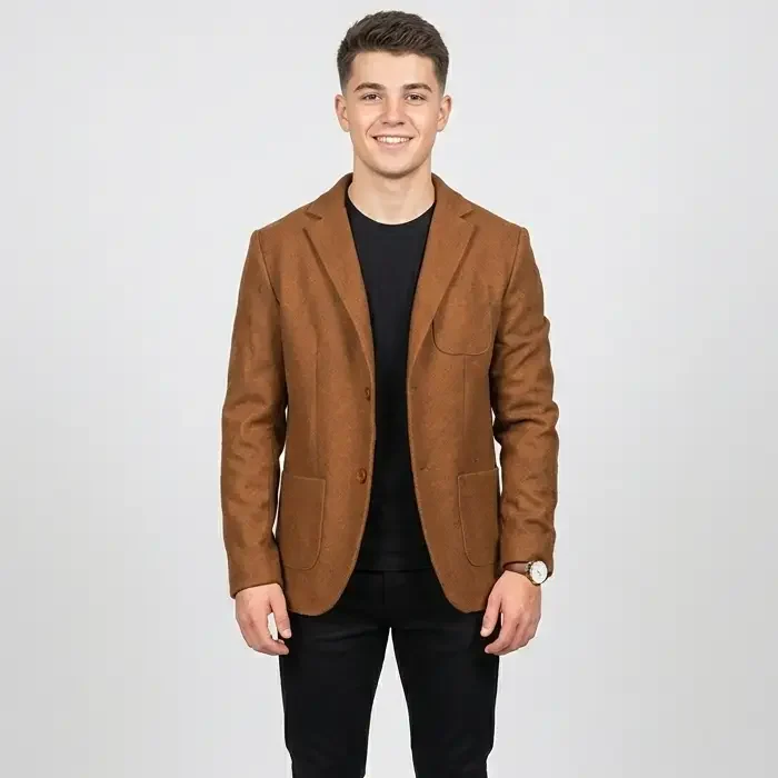 Borges Khaki Wool Blazer front Men's Brown Tailored Blazer front