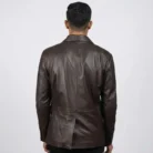 Men's Dark Brown Leather Blazer back