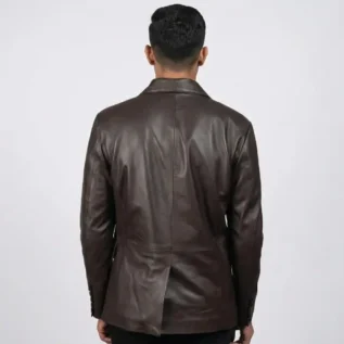 Men's Dark Brown Leather Blazer back