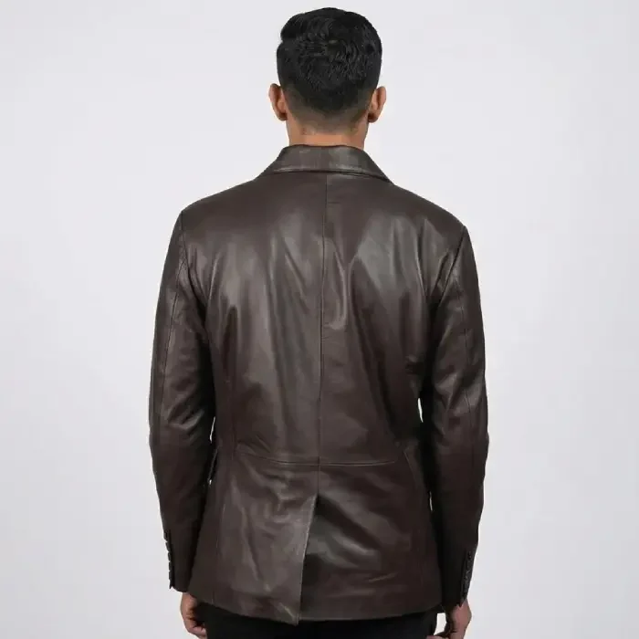 Men's Dark Brown Leather Blazer back