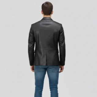 Men's Vintage Black Leather Blazer side