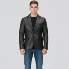 Men's Black Leather Blazer Jacket Coat