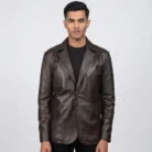 Men's Dark Brown Leather Blazer front