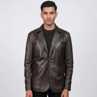 Men's Dark Brown Leather Blazer front