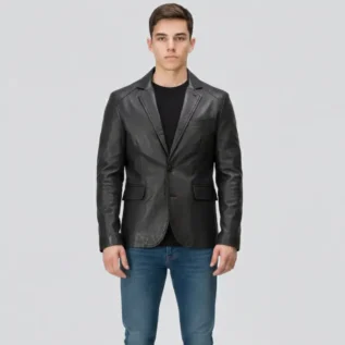 Men's Black Leather Blazer Jacket Coat