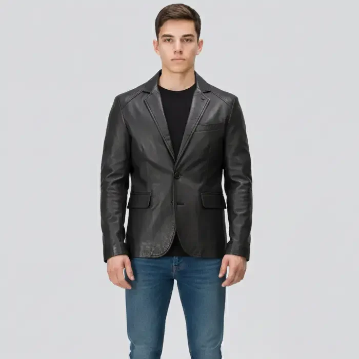 Men's Black Leather Blazer Jacket Coat