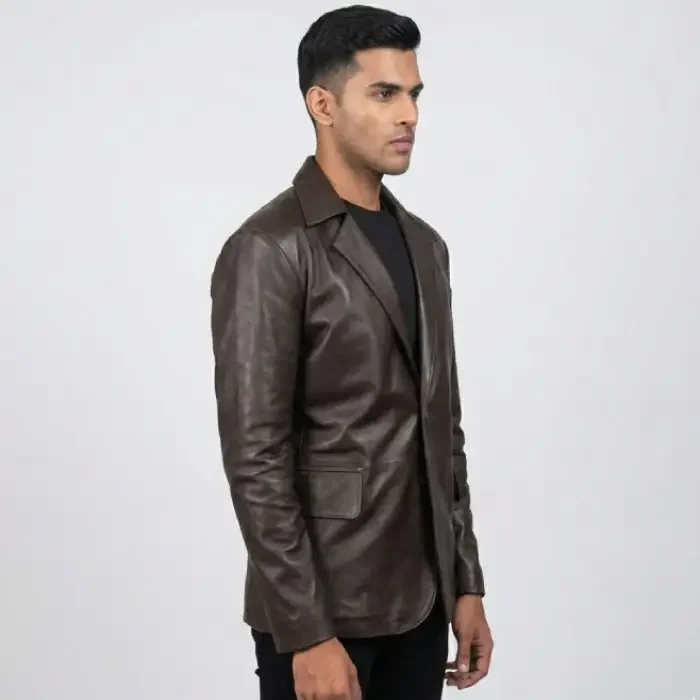 Men's Dark Brown Leather Blazer side