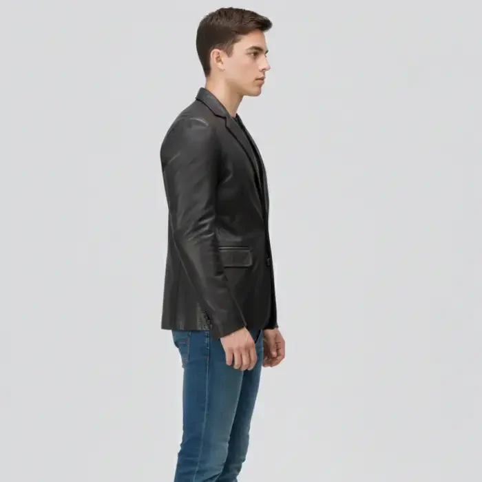 Men's Black Leather Blazer coat