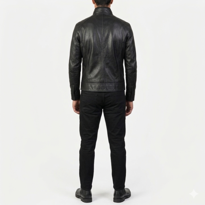 Darren Black Leather Biker Jacket back Darren Black Leather Biker Jacket back