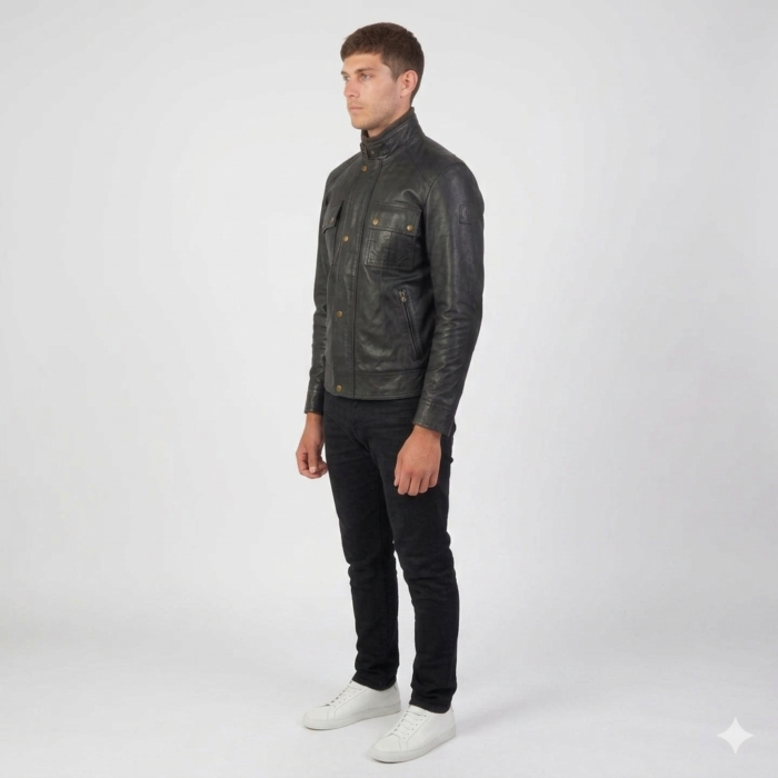 Darren Black Leather Biker Jacket side Darren Black Leather Biker Jacket side
