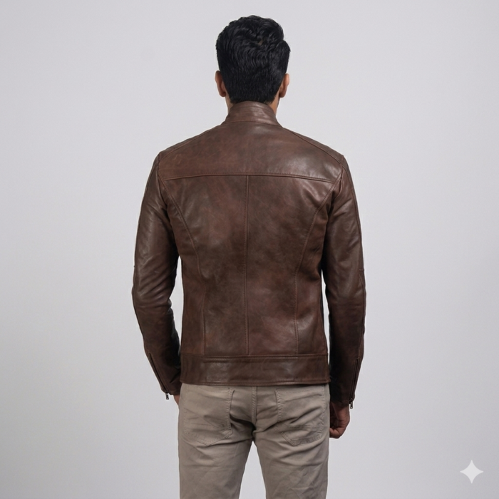 Dean Brown Leather Biker Jacket back Dean Brown Leather Biker Jacket back