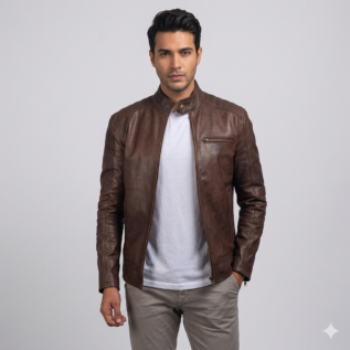 Genuine Brown Leather Jacket Front