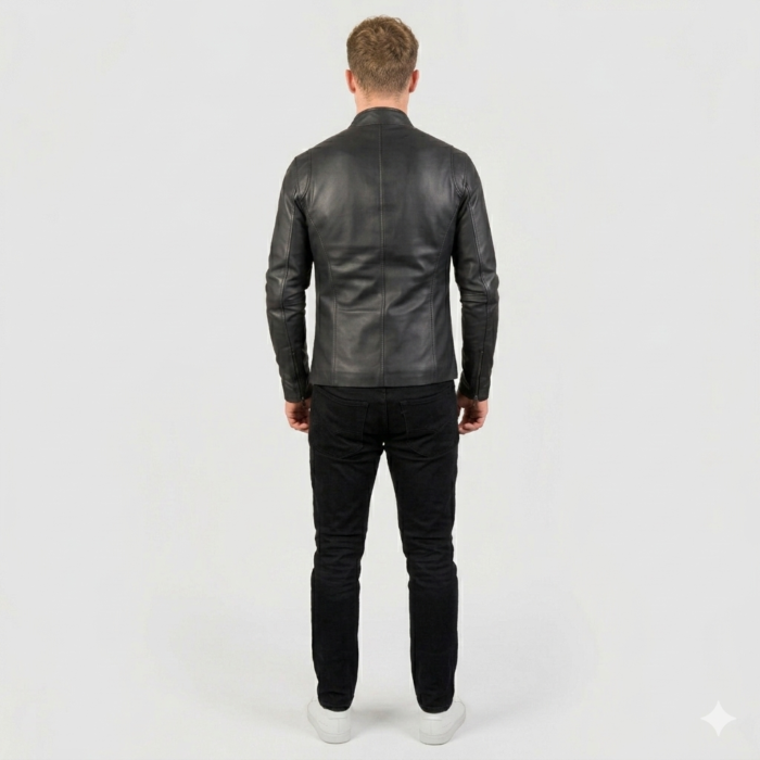 Ionic Black Leather Jacket back Genuine Lambskin Slim Jacket back