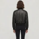 Julee Women's Black Snap Button Cropped Leather Bomber jacket back