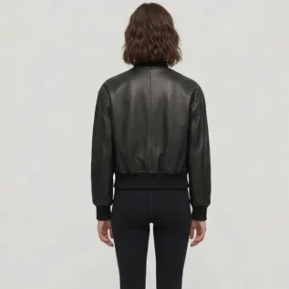 Julee Women's Black Snap Button Cropped Leather Bomber jacket back