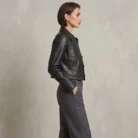 Mable Women's Black Cropped Harrington Leather Jacket side