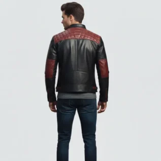 Men's Black & Burgundy Leather Jacket back