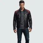 Men's Black & Burgundy Leather Jacket front
