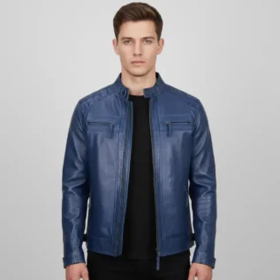 Men's Blue Cafe Racer Leather Jacket – Premium Genuine Leather Biker Jacket