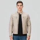 Beige Cafe Racer Jacket front
