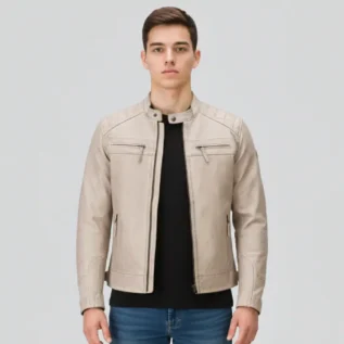 Beige Cafe Racer Jacket front