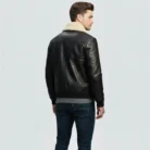 Men’s Fur Collar Black Bomber Leather Jacket back