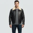 Men's Black Leather Bomber Jacket front